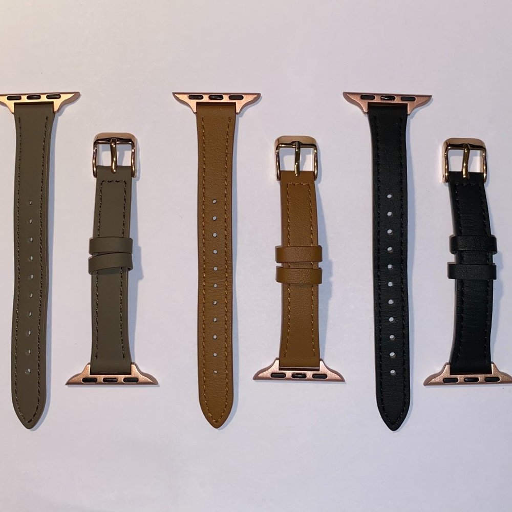 3 Genuine Leather with Rose Gold Accents Apple Watch Bands